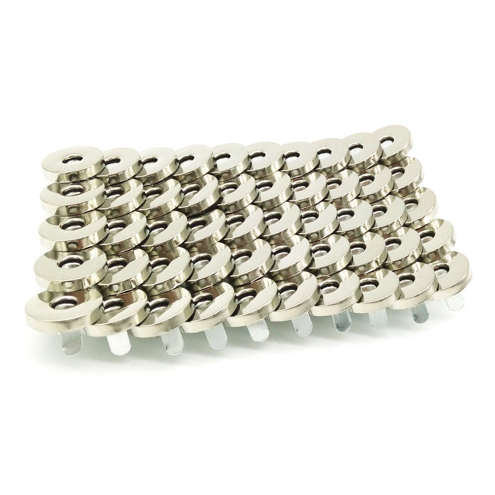 50 Sets Silver Tone Magnetic Purse Snap Clasps Button/Great for Closure Purse Handbag Clothes Sewing Craft No Tools Required 14mm (18Y50)