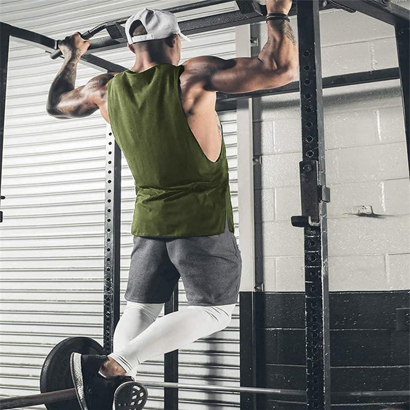 COOFANDY Mens Tank Tops Workout Fitness Shirt Bodybuilding 2 Pack Cut Off Black/Army Green(2pcs) X-Large Sleeveless