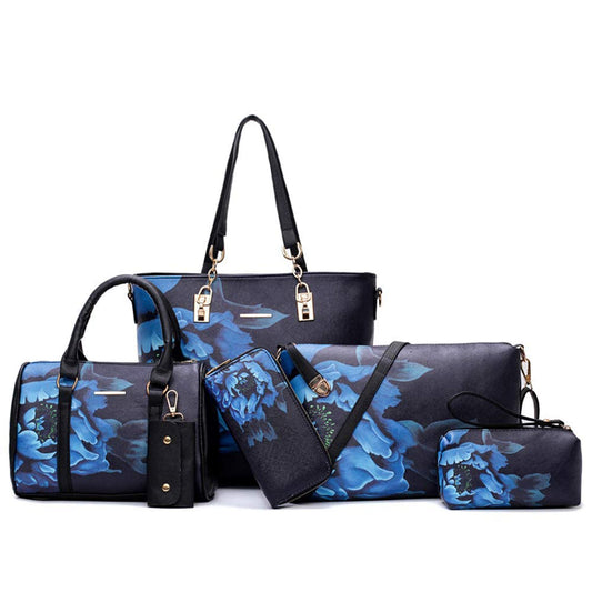 2E-youth Women's Set Tote Handbag Satchel Shoulder Bag Purse, 1d-Black&Blue, L