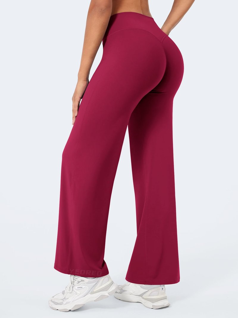 YEOREO Workout Leggings Womens No Front Seam Straight Leggings 29" High Waist Buttery Eddiy Gym Yoga Pants Ruby Red M