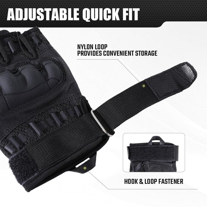 WTACTFUL Fingerless Tactical Gloves for Men Airsoft Paintball Bike Cycling Motorcycle Motorbike Hunting Hiking Work Outdoor Half Finger Gloves Black M