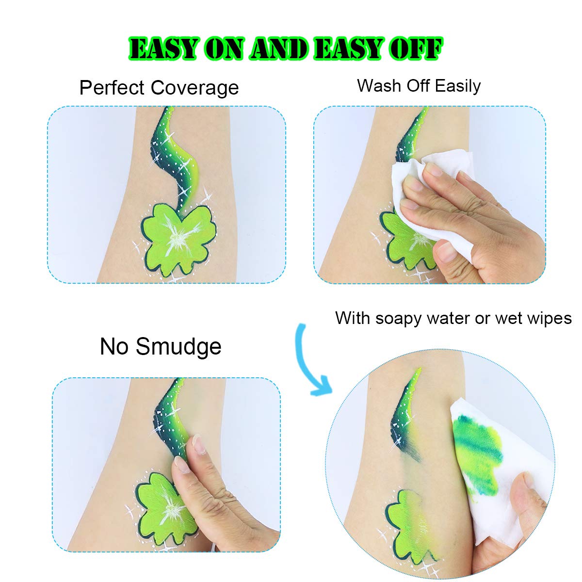 Bowitzki Face Paint Kit Professional Split Cake Face Painting Set For Kids Adults 12x10 gm with Stencil One Stroke Non Toxic Rainbow Flora Dolphin Unicorn Flame Body Paint Halloween Christmas Makeup