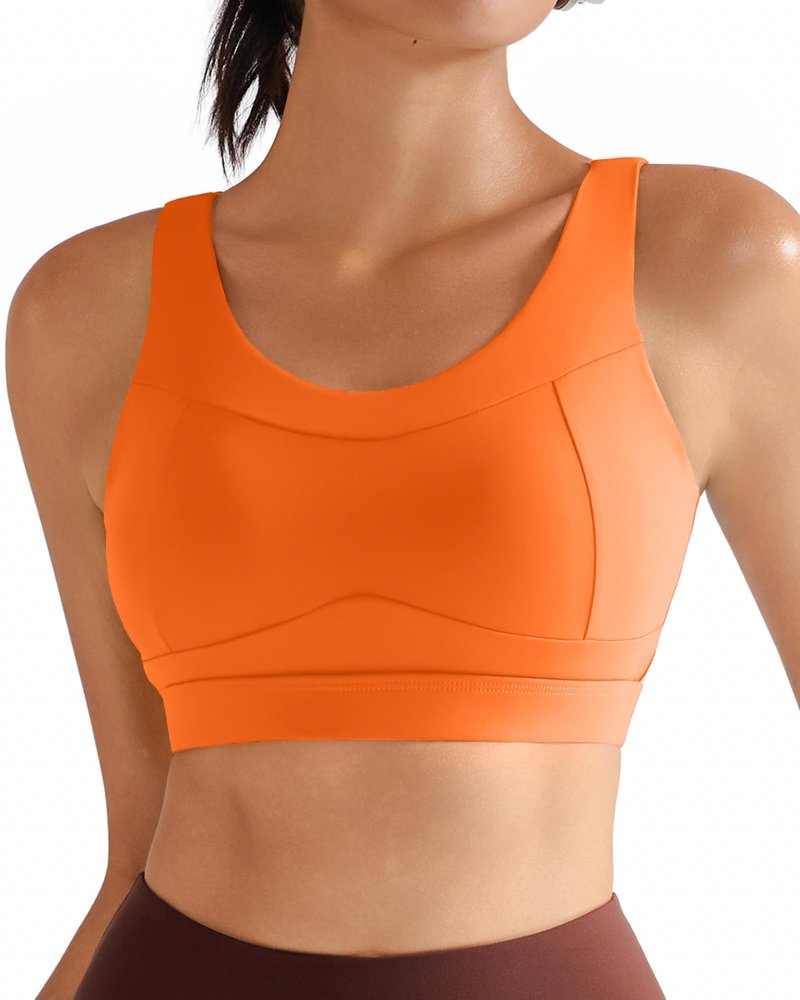 RUNNING GIRL High Impact Sports Bras for Women,Racerback Running Bra Workout Crop Tank Tops Longline Sports Bra Push up(WX2667 Orange L)
