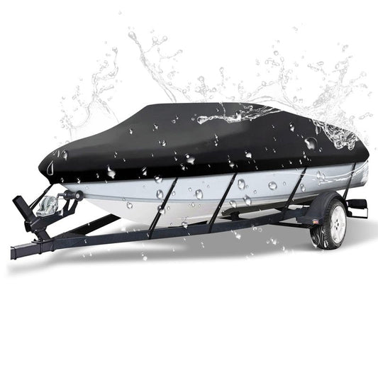 NEVERLAND Trailerable Boat Cover Waterproof Heavy Duty Marine Grade Polyester Canvas Fits V Shape/V-Hull and Tri-Hull Runabouts, Pro-STYL, Bass Boats (Boat Length 17-19ft, Beam Width up to 102",Black)