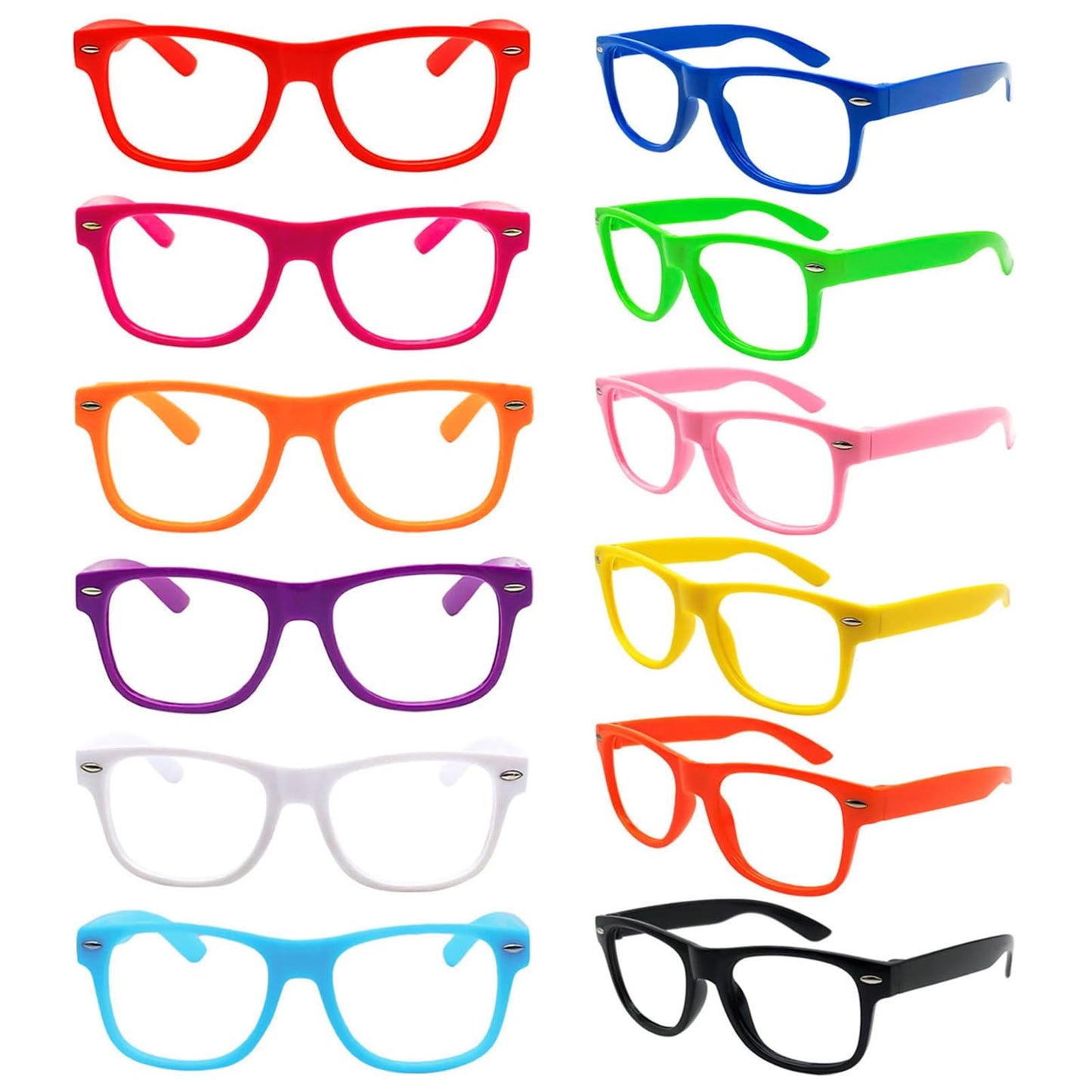 SUNOVELTIES 12 Pack Kids NO LENS Ultralight Square Costume Frame Glasses Neon Color Party Favors for Boys Girls Daily Outfit Accessories