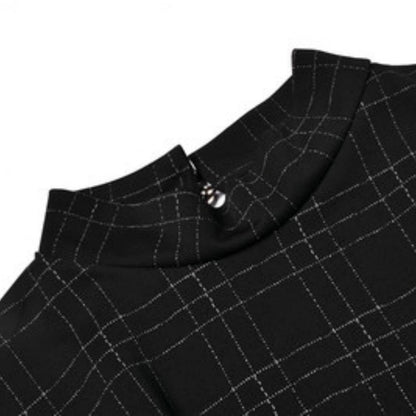 Goth Long Sleeve Dress Gothic Harajuku Vintage Plaid Wrap Balck Mini Dress Retro Pleated Punk Long Sleeve Dark Emo(Gray Grid,L)