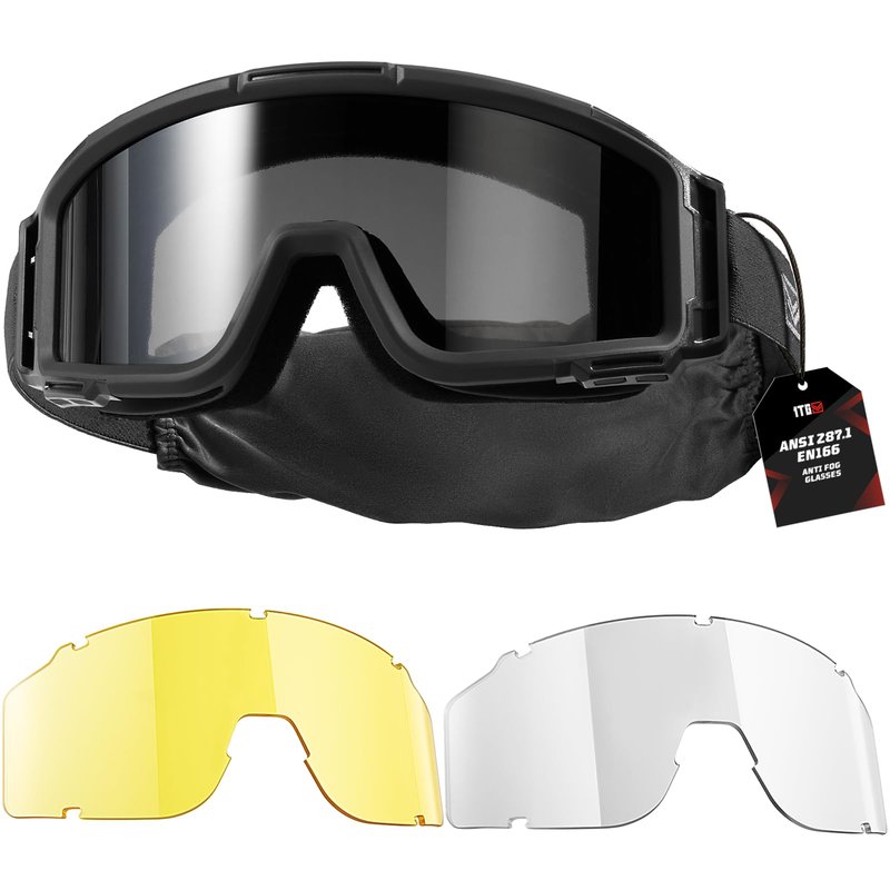 1TG Tactical Airsoft Goggles Anti Fog, Tactical Safety Glasses Eyewear with 3 Impact Lenses for Shooting Paintball Ski Riding
