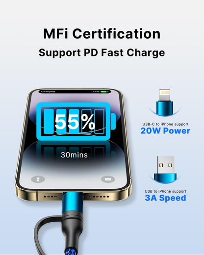 4 in 1 Charging Cable, USB C Lightning Adapter USB C to USB C 60W PD [Fast Charging & Data Sync] 4 in 1 Multi Charger for iPhone 16 15 14 13 12,MacBook Pro 2023 iPad mini 6/Pro,Samsung Galaxy S22 S21