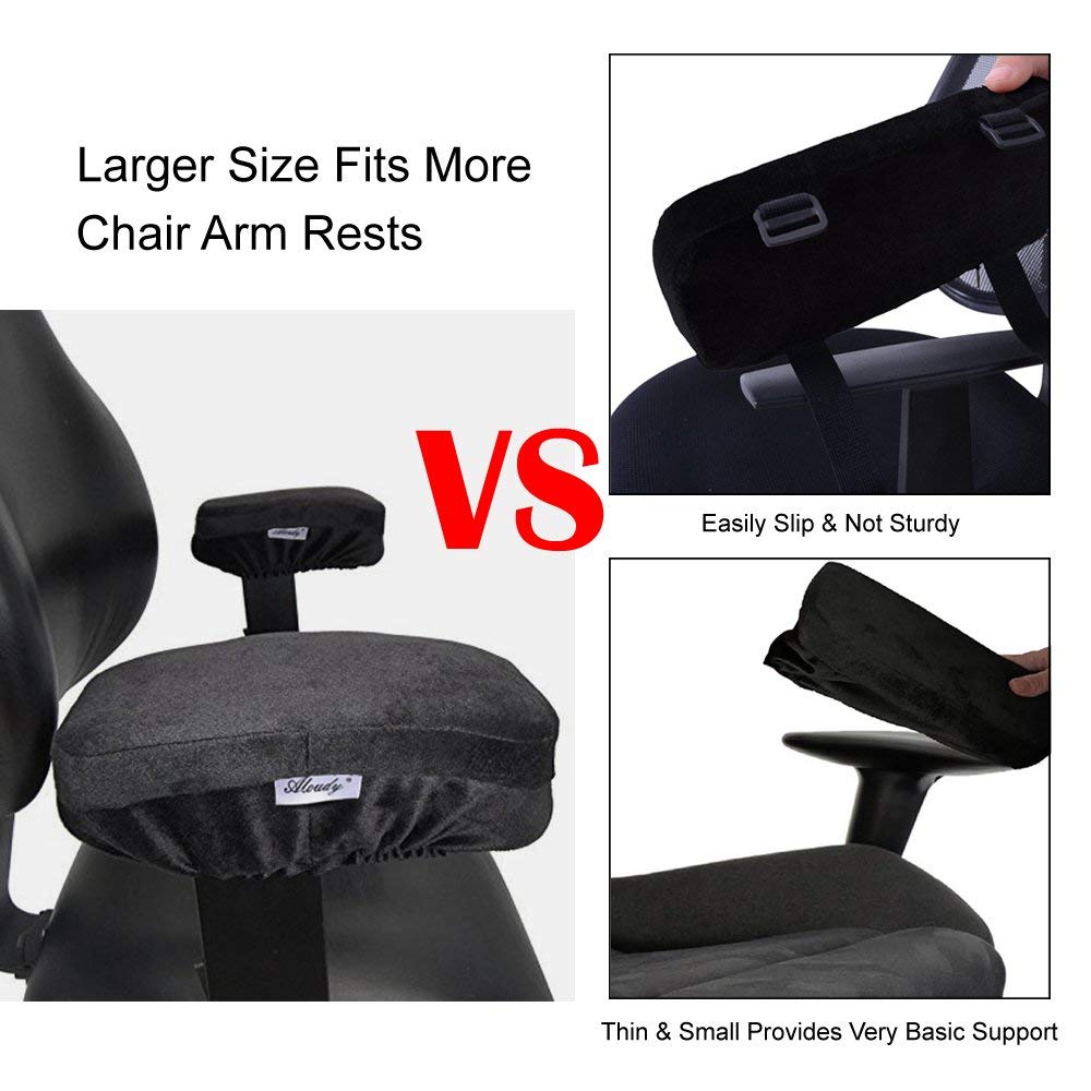 Aloudy Ergonomic Memory Foam Office Chair Armrest Pads, Comfy Gaming Chair Arm Rest Covers for Elbows and Forearms Pressure Relief(Set of 2),Black,Medium
