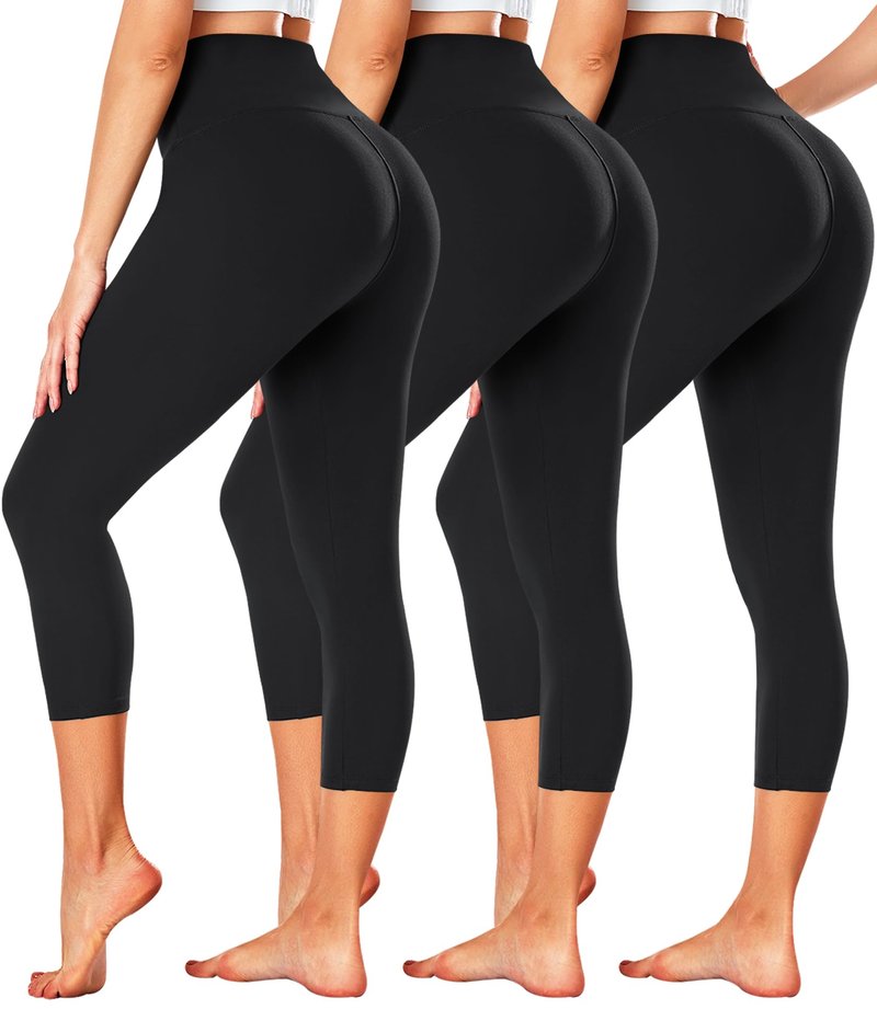 FULLSOFT 3 Pack Capri Leggings for Women - High Waisted Tummy Control Black Workout Yoga Pants for Summer,Sports (1-3 Pack Capri Black,Black,Black,Large-X-Large)