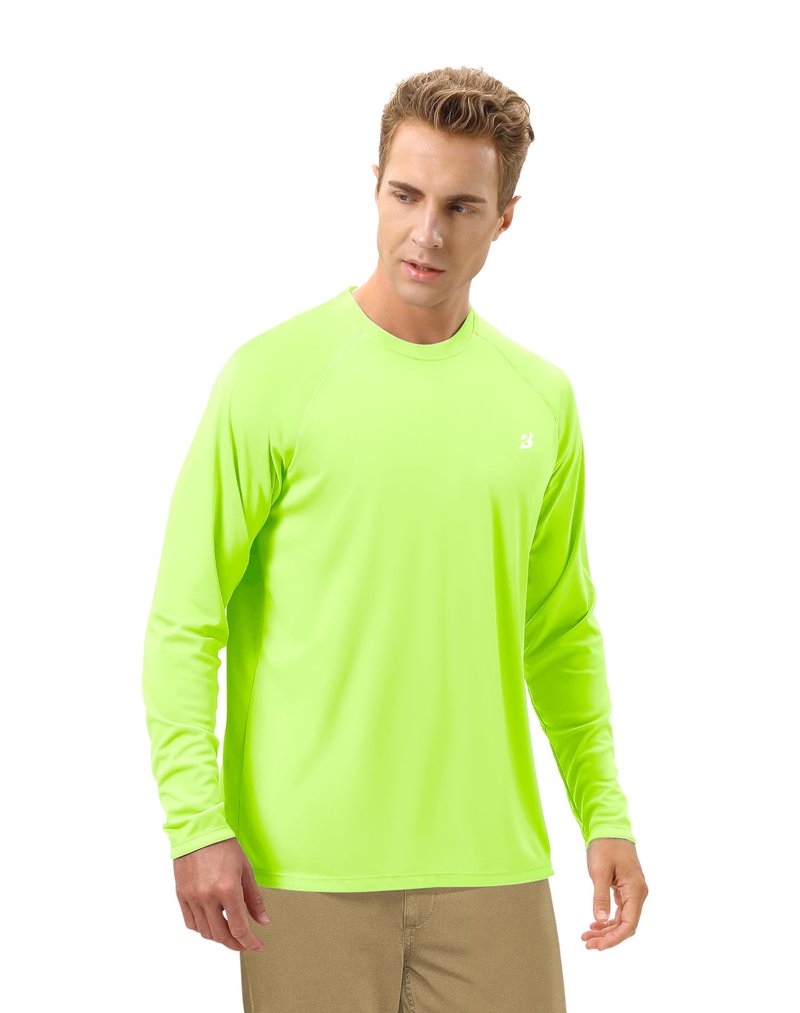 Roadbox Mens UPF 50+ Long Sleeve SPF Diving Rash Guard UV Sun Protection Shirts for Outdoor Fishing Hiking Swimming Running Neon Green