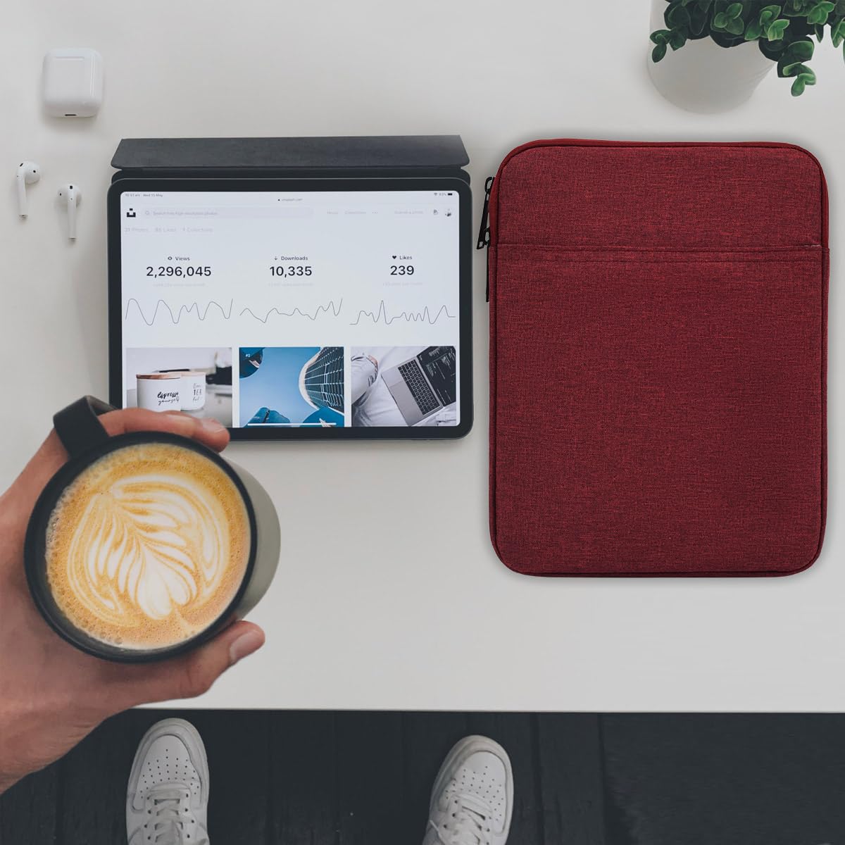 Tablet Sleeve Bag for 10.9 inch New iPad 10th/ 11 inch iPad Pro / 10.2" iPad / 10.9" iPad Air 5 4/10.5 Pro Air, Samsung Galaxy Tab A8 10.5" Protective Case Pouch, Fit Apple Smart Keyboard, Wine Red