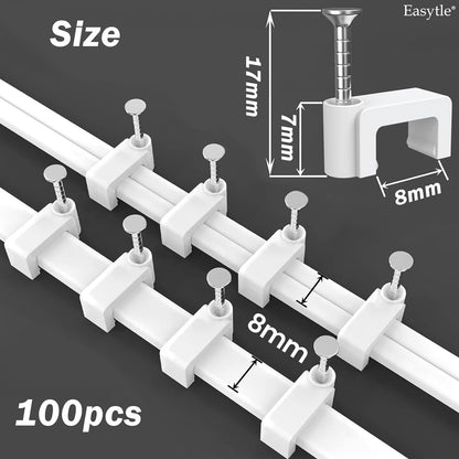 Cable Clips Nail in Cable Clips 100 Pcs 8mm Flat Ethernet Cable Wall Clips Cable Tacks Coax Cable Clip Speaker Wire Clips Cable Nails for Cords Cat5/Cat5e/Cat6/Cat7 RJ45 Cord Clips