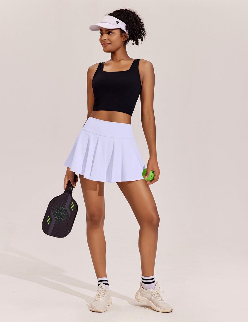 PINSPARK Tennis Skirts for Women Tummy Control Golf Skort with Shorts 14" Workout Skirt A Line Cheerleader Skirt, B White Medium
