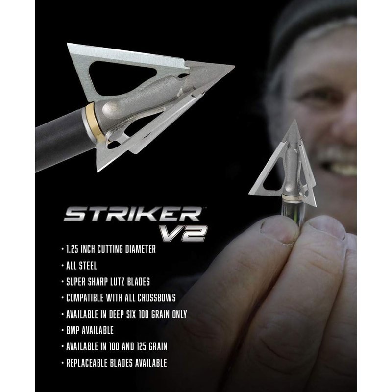 G5 Striker V2 Fixed 3-Blade Broadhead - Archery Hunting Steel Ferrule 125 Grain 1.25" Cutting Diameter Broadhead - Crossbow Version