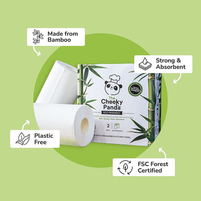 The Cheeky Panda Bamboo Kitchen Roll | 10 Kitchen Rolls - 1000 Super Strong Sheets | Naturally Strong and Absorbent Plastic Free Kitchen Paper Towels