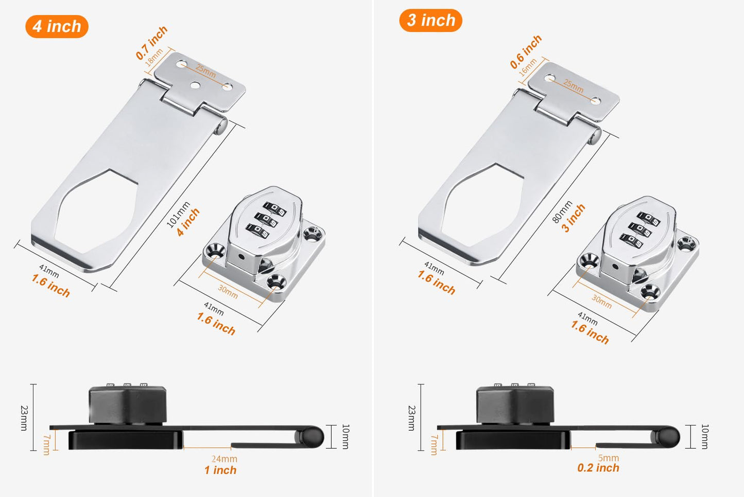 ETEKJOY Cabinet Lock Keyless 3-Digit Password Combination Code Hasp Latch Lock Twist Knob Wooden Drawer Cupboard (Silver, 3 inch)