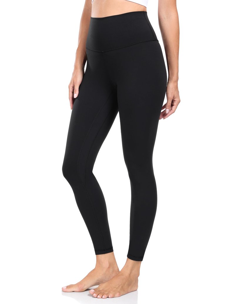 YUNOGA Women's High Waisted Workout Leggings 25" Inseam Ultra Soft Tummy Control Yoga Pants (L, Black)