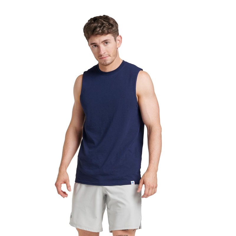 Russell Athletic Mens Cotton Performance Sleeveless Muscle T-Shirt T Shirt, Navy, X-Large US