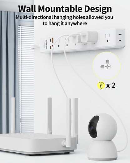 2 Pack Power Strip Surge Protector - 7 Outlets 4 USB Ports (2 USB C), 6 Ft Ultra Thin Flat Plug Extension Cord, 1875W/15A, 1700 Joules, Wall Mount for Home Office Dorm, White