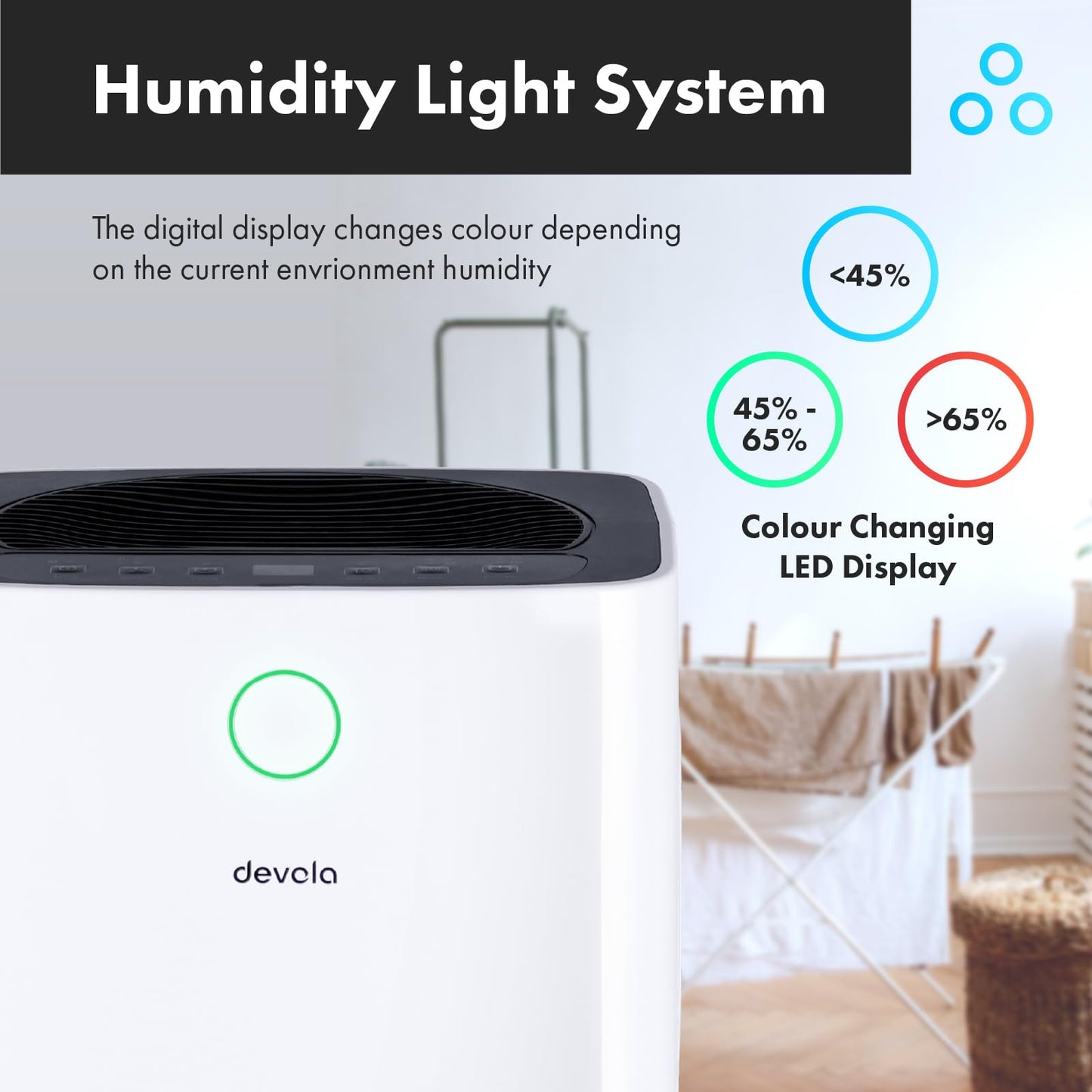 Devola 12L/day Low Energy Dehumidifier, Quiet & Energy Efficient (costs less than 5p per hour) Dehumidifiers for Home, Laundry Drying Dehumidifier, Dust Filter, Continuous drainage