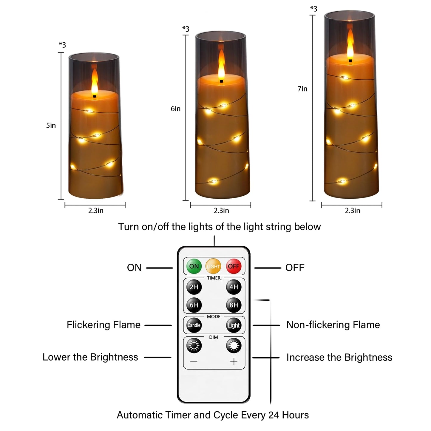 kakoya Flameless LED Candles with Timer 9 Pc Flickering Flameless Candles for Romantic Ambiance and Home Decoration Stable Acrylic Shell,with Embedded Star String，Battery Operated Candles（Grey）