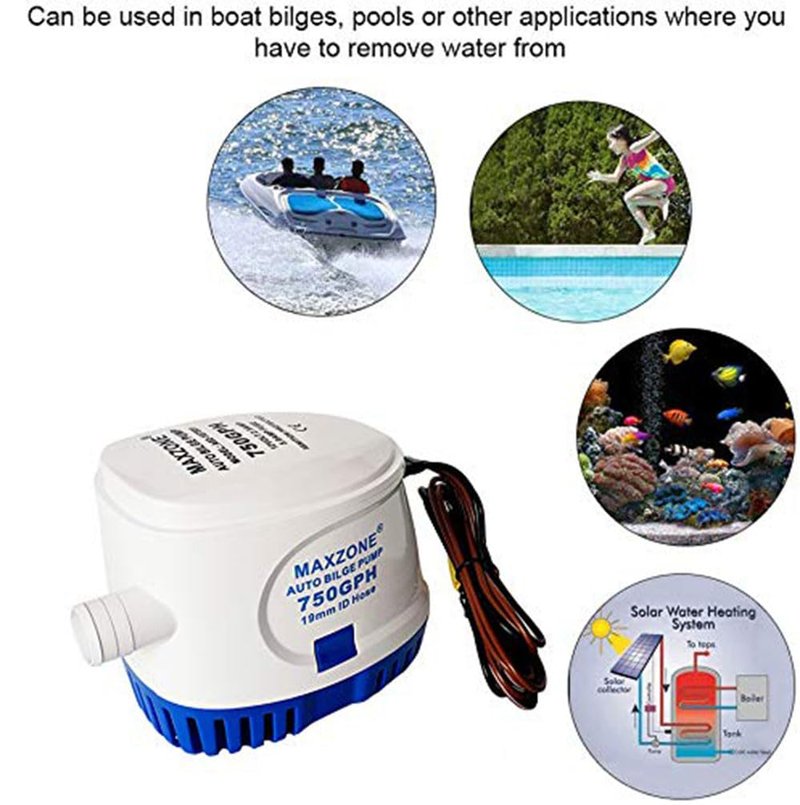 Automatic Submersible Boat Bilge Water Pump 12v 750gph Auto with Float Switch (750 GPH)