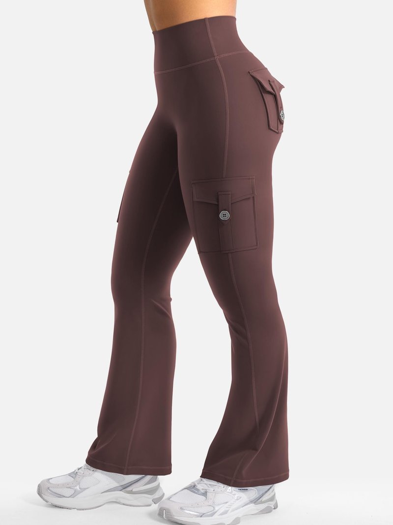 YEOREO CoreFlex Women Workout Flare Leggings with Pockets Scrunch Cargo Gym Yoga Leggings Brown XXL