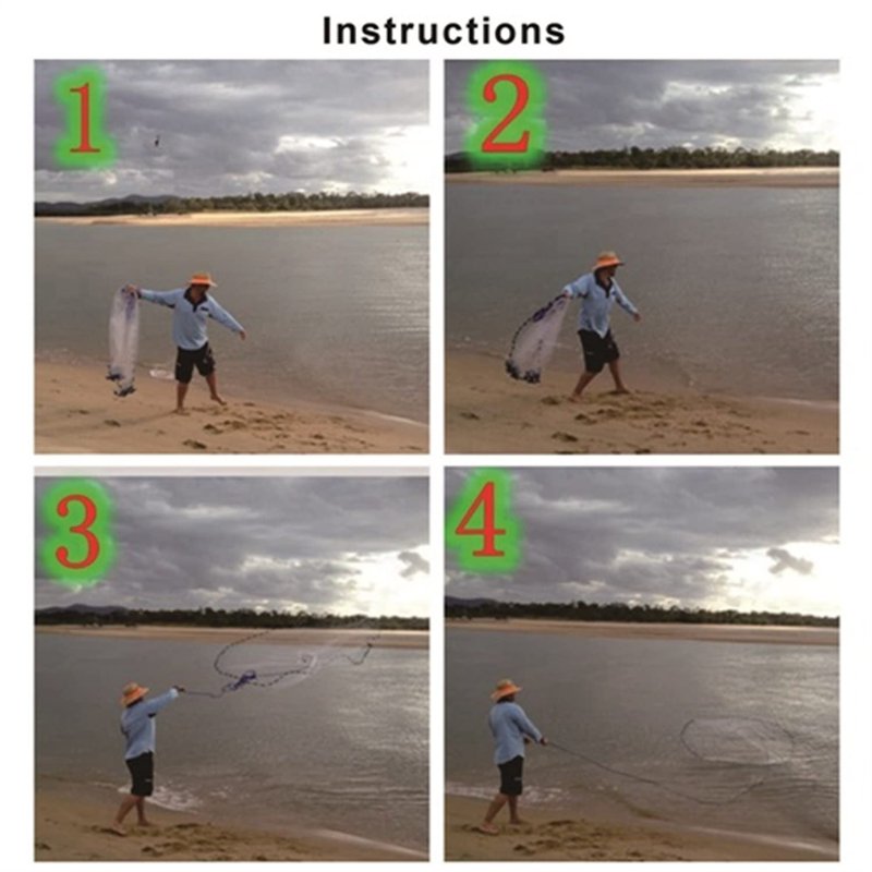 Cast Fishing Net with Aluminum Frame, 0.8 inch Mesh, 7.8-13.8 ft Diameter