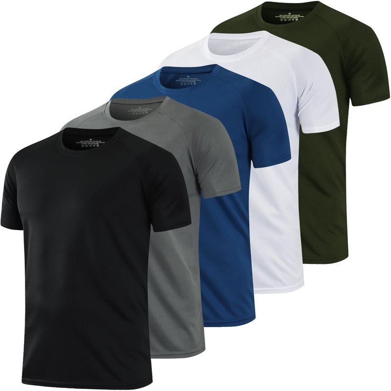 HovSiyla 5 Pack Athletic Shirts Men Sport Moisture Wicking Tops Gym Running Stripes Activewear Workout Casual T Shirts Black Burgundy Navy White Green Small