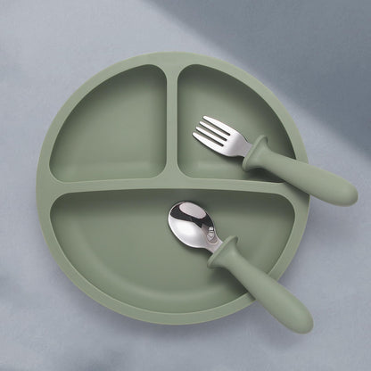 Eascrozn Baby Feeding Set, 2 Pack Silicone Divided Suction Plates for Baby, 2 Pack Spoons and Forks Set, BPA Free, Baby Led Weaning Supplies for Toddler Utensils