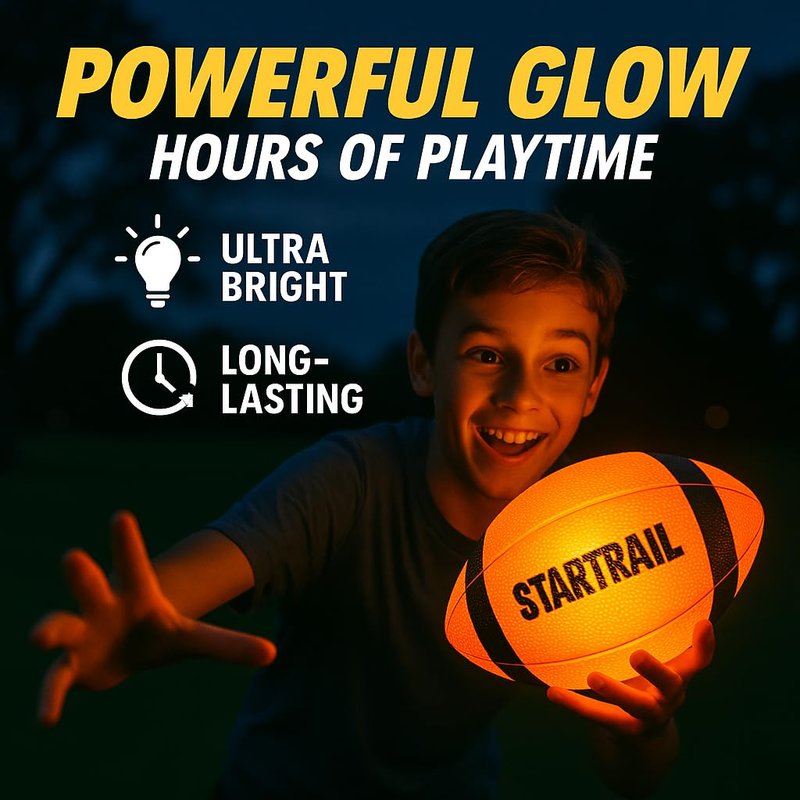 Glow in The Dark Football | Ultra-Bright Double LED Light-Up Football Size 6 with 3 Extra Batteries and Pump for Kids & Teens Ages 6+ | Outdoor Fun for Evening Play, Camping & Beach Games