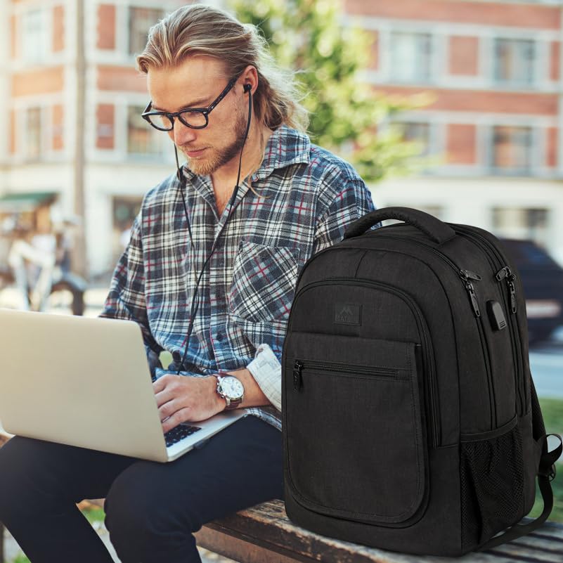 MATEIN Large Travel Backpack, TSA Expandable Laptop Backpack with USB Charging Port, Anti Theft Computer Bag Fit 17.3 Inch Laptop Water Resistant School Rucksack College Gift for Men Women, Black