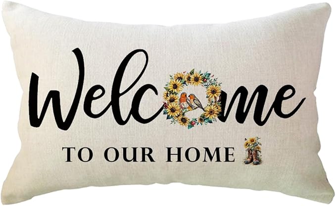 ULOVE LOVE YOURSELF Welcome Throw Pillow Covers 12 x 20 Inch Summer Holiday Decorative Lumbar Pillowcases Farmhouse Sunflowers Birds Cushion Covers for Front Porch Decor
