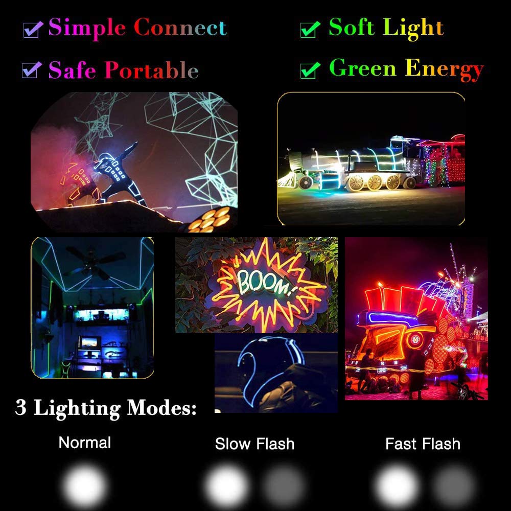 MaxLax EL Wire Blue, 16.4ft/5m Portable Battery Pack Neon Lights Strip 360° Cuttable Glowing Rope Lights for Parties, Halloween, DIY Decoration