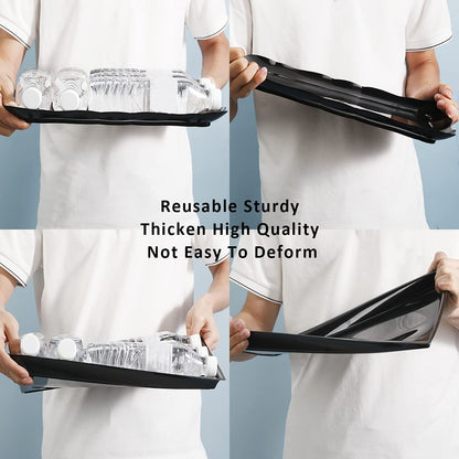 BBG 6 Pack Black Plastic Serving Trays, 15" x 10" Halloween Party Platters and Trays, Rectangle Black Plastic Serving Trays, Dishwasher Safe Reusable Platters Set, Halloween Plastic Trays for Party