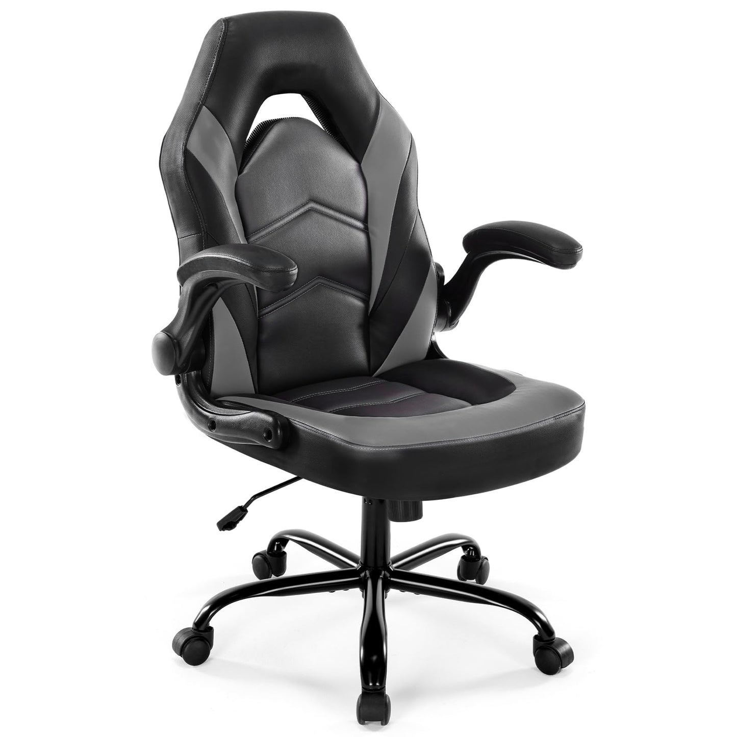 DUMOS Ergonomic Computer Gaming Chair - Home Office Desk with PU Leather Lumbar Support, Height Adjustable Big and Tall Video Game with Flip-up Armrest, Swivel Wheels for Adults and Teens