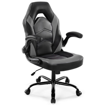DUMOS Ergonomic Computer Gaming Chair - Home Office Desk with PU Leather Lumbar Support, Height Adjustable Big and Tall Video Game with Flip-up Armrest, Swivel Wheels for Adults and Teens