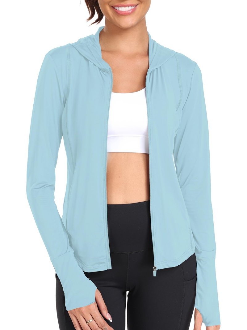 Women's UPF 50+ Zip Up Hoodie Light Weight UV Jacket Sun Protection Workout Long Sleeve Athletic Jackets HH2302 Blue M