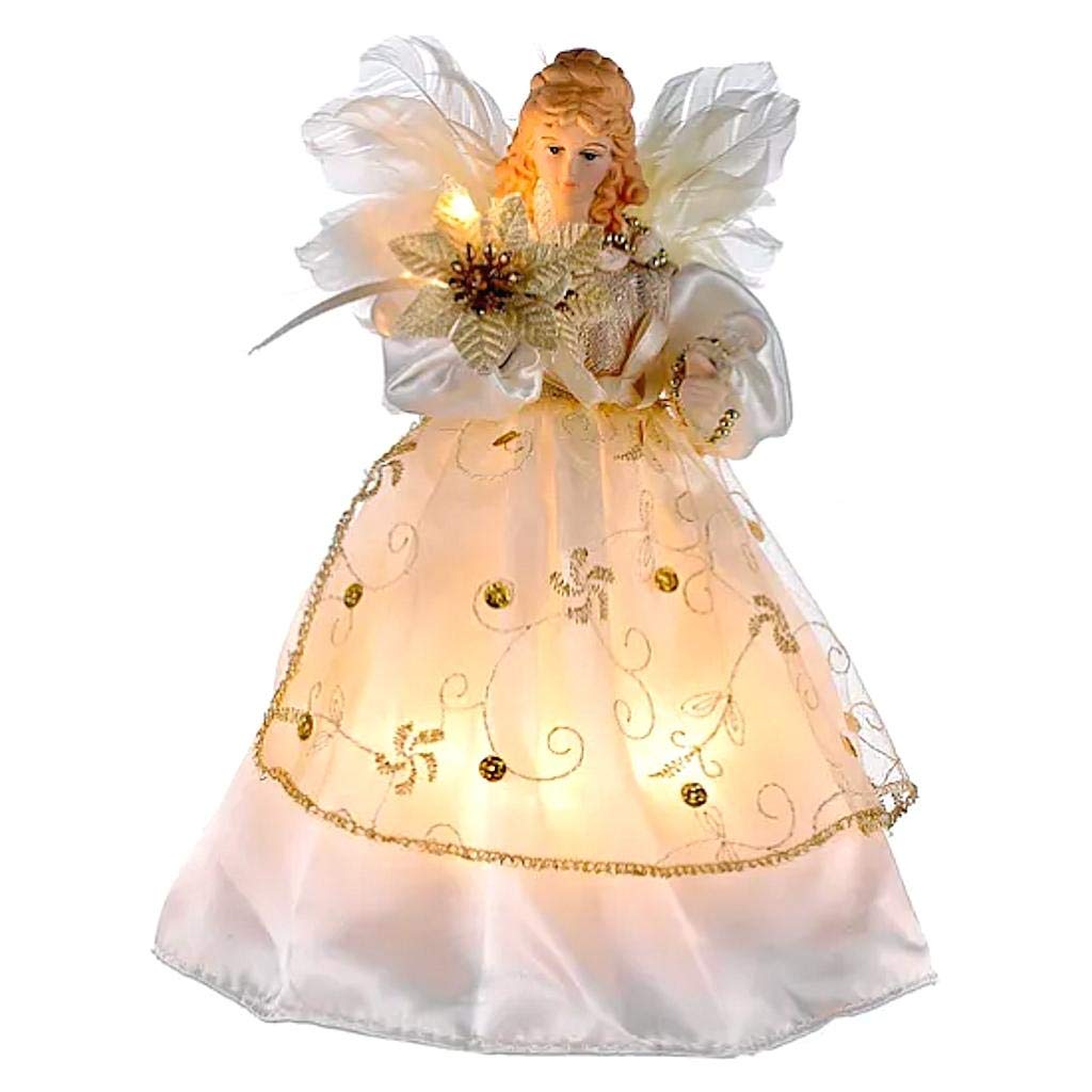 Kurt Adler 10-Light 9-Inch Ivory and Gold Angel Treetop