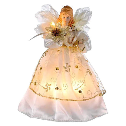 Kurt Adler 10-Light 9-Inch Ivory and Gold Angel Treetop