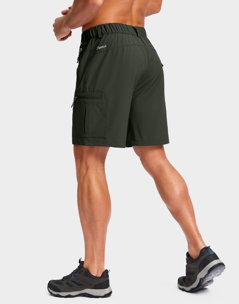 Pudolla Men's Hiking Cargo Shorts Lightweight 7" Travel Casual Shorts for Men Golf Work Outdoor with 5 Zipper Pockets(Army Green 3X-Large)