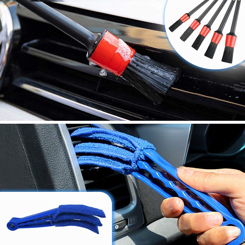 URAQT Car Detailing Cleaning Brushes Kit, 15 Pcs Car Interior Washing Tool Set, Automotive Detail Brushes for Car Exterior, Interior, Air Vents, Dashboard, Emblems, Engine, Wheel