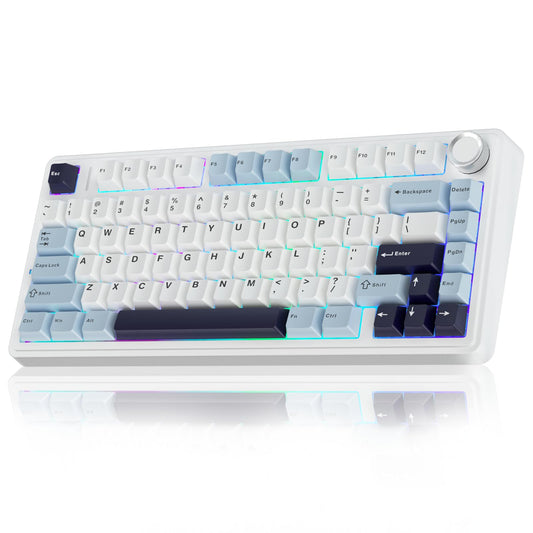 AULA F75 75% Wireless Mechanical Keyboard, Hot Swappable Creamy Keyboard, Pre-lubed Reaper Switches, 2.4GHz/Type-C/BT5.0, RGB Backlit Gaming Keyboards(White & Blue)