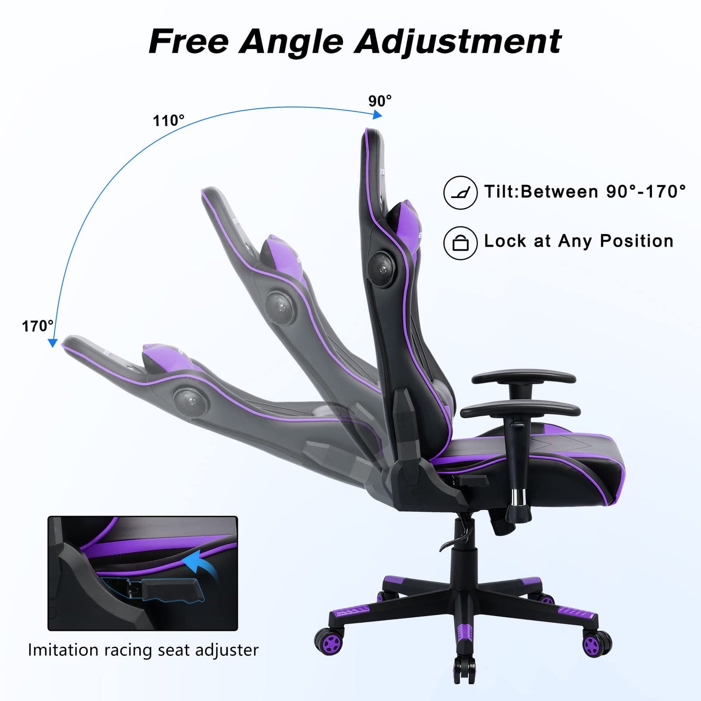 GTRACING Gaming Chair with Bluetooth Speakers Music Video Game Chair Audio Ergonomic Design Heavy Duty Office Computer Desk Chair GT890M Purple
