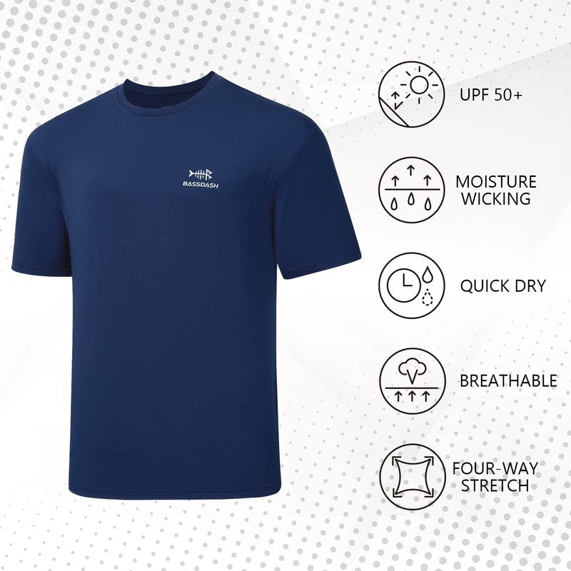 BASSDASH Men’s UPF 50+ Short Sleeve Fishing Shirts Performance Cooling UV Sun Protection Hiking T-Shirts Dark Blue