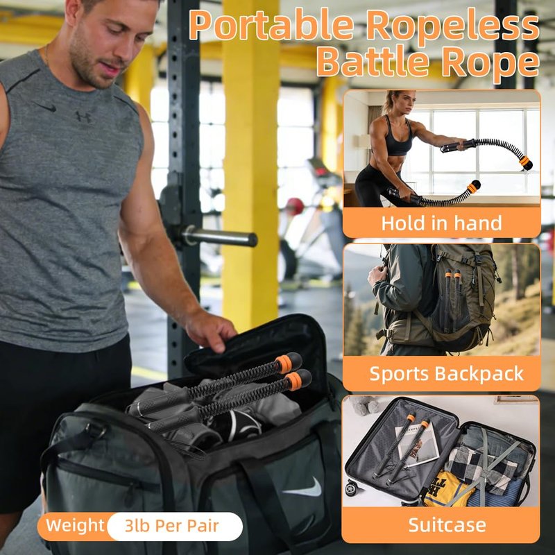 Cordless Battle Ropes - Adjustable Cordless Training Rope with Wrist Wraps, Heavy Duty Battle Ropes for Home Gym HIIT & Full Body Strength Training Men Women