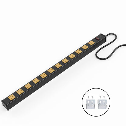 20 Outlet Heavy Duty Metal Socket Power Strip,15-Foot Long Extension Cord with Circuit Breaker. Mounting Brackets Included,Workshop/Industrial use,ETL Certified
