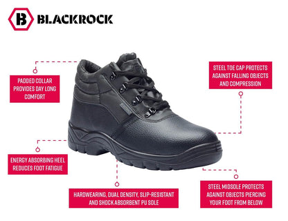 Blackrock Chukka Work Boots, Safety Boots, Safety Shoes, Steel Toe Cap, Mens Womens Ladies, Work Shoes, Black, Gardening, Lightweight, Leather, Wide Fit, Non Slip, On Site - Size 9