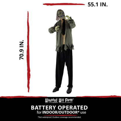Haunted Hill Farm Life-Size Scary Talking Zombie Halloween Animatronic with Touch Activated Lights and Sound, Battery Operated Indoor or Covered Outdoor Halloween Decorations, Creepy Halloween Props